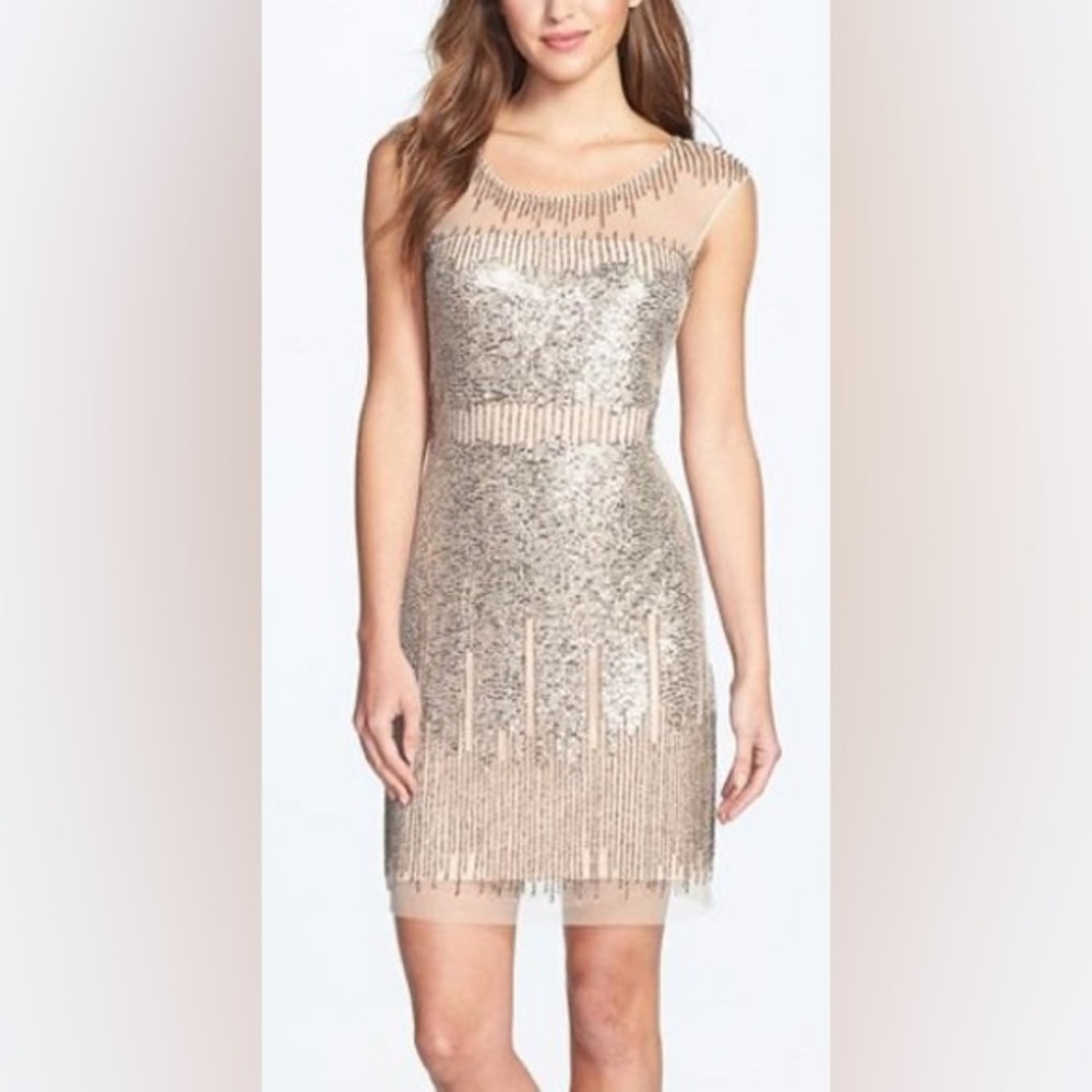 Adrianna Papell Gold and Nude Mini Dress